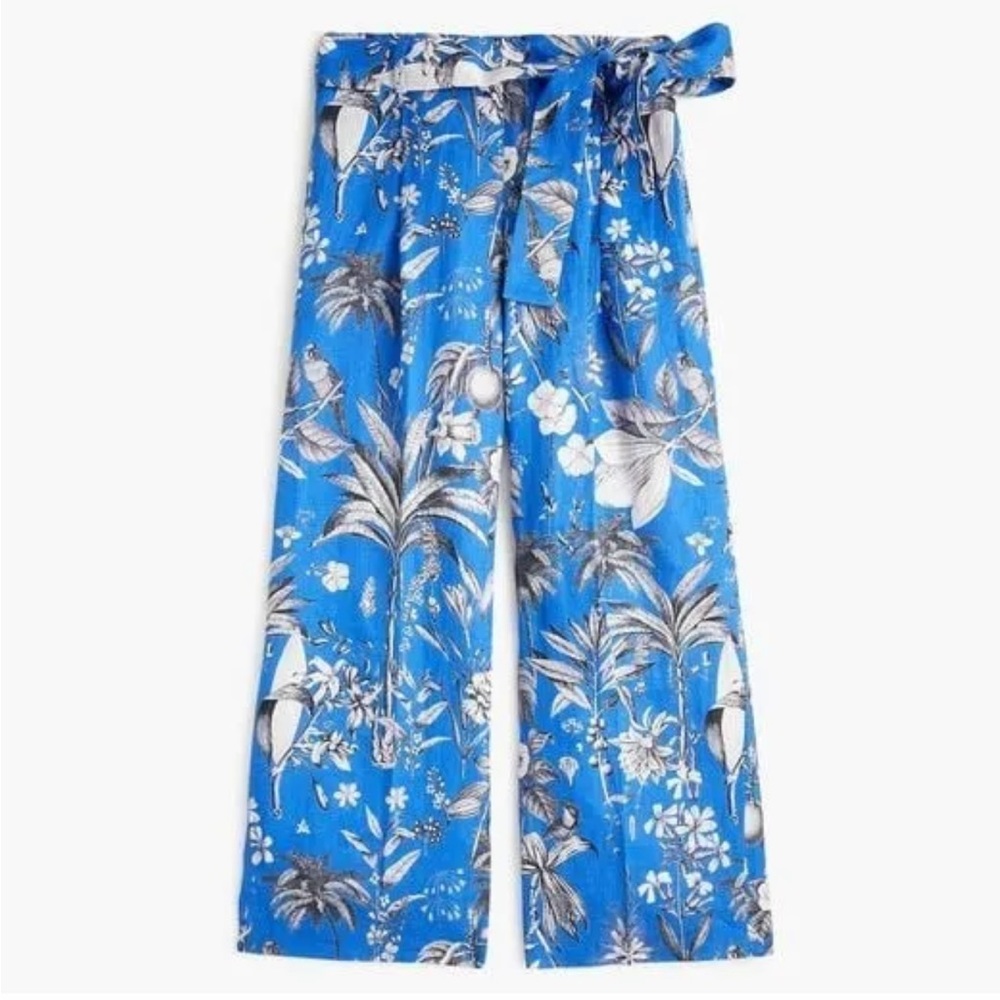J Crew Blue Italian Linen Wide-leg Pant in Ratti Tropical Toile - size 0